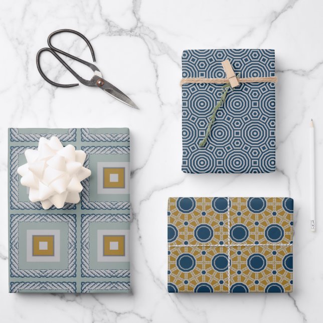 gift wrap set of three blue yellow sage  (Front)