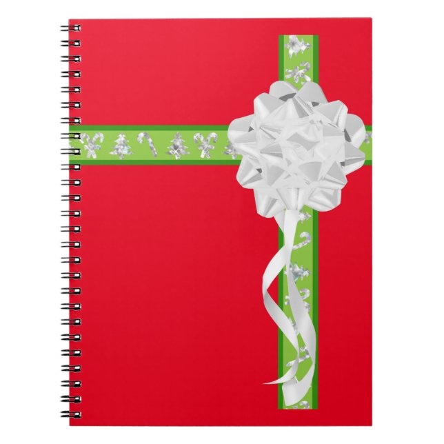 gift wrap silver bow ribbon notebook (Front)