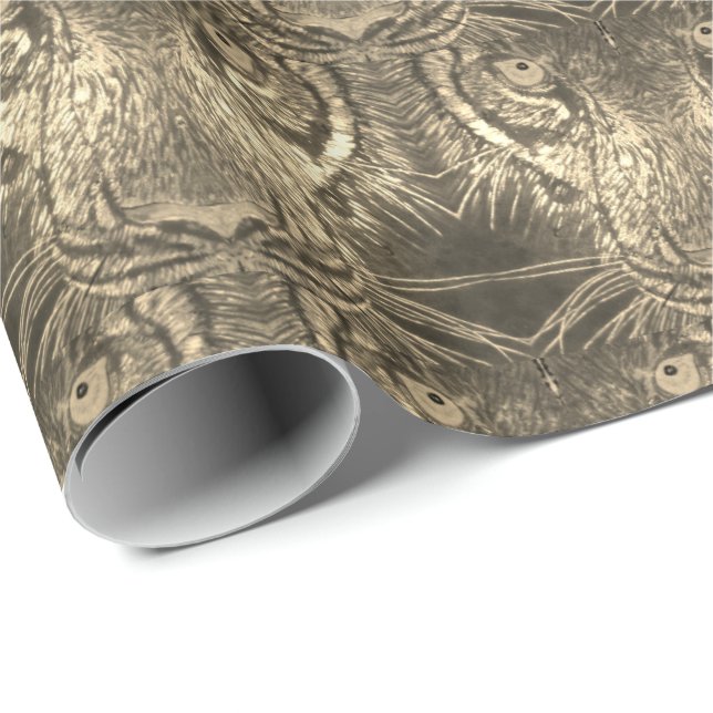 Gift Wrap - Tiger Eyes in Sepia (Roll Corner)