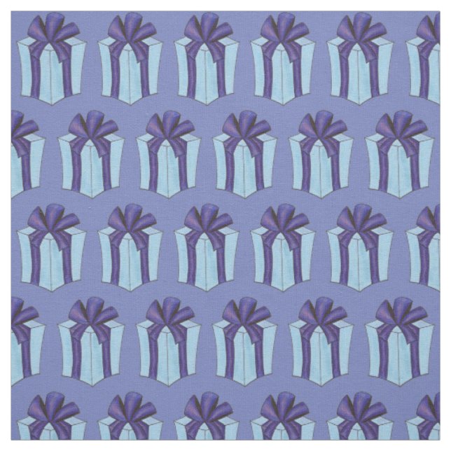 Gift Wrapped Birthday Present Bow Blue Purple Box Fabric (Swatch)