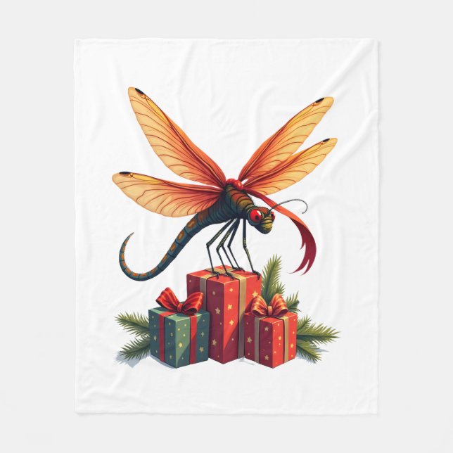 Gift-Wrapped Dragonfly Fleece Blanket (Front)