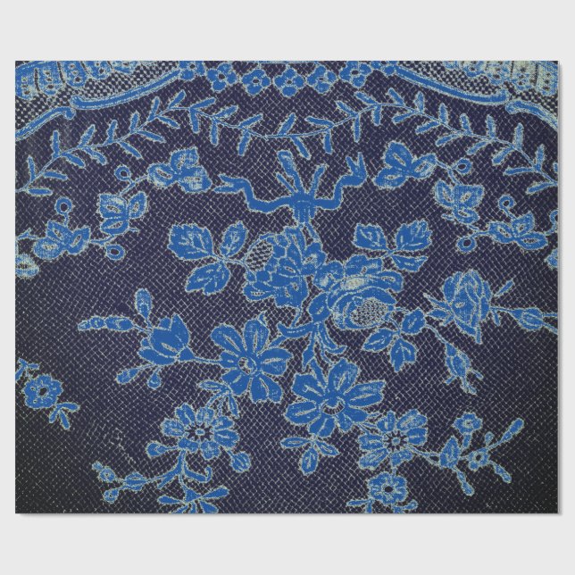GIFT WRAPPING BLACK ANTIQUE LACE PATTERN WITH BLUE PAPER (Flat)