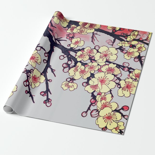 GIFT WRAPPING CHERRY BLOSSOM TREE  PAPER (Unrolled)