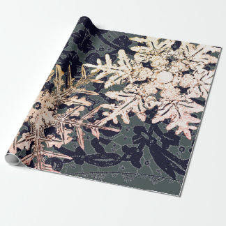 GIFT WRAPPING LACE AND SNOWFLAKES IN BLUE PAPER