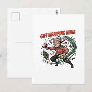 Gift Wrapping Ninja Christmas Holiday Design Postcard