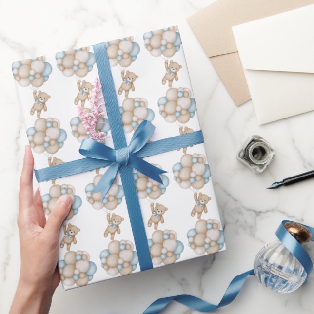Gift Wrapping Paper Bears and Blue Balloons (Gifting)