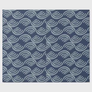 GIFT WRAPPING PAPER BLUE JAPANESE WAVE PATTERN