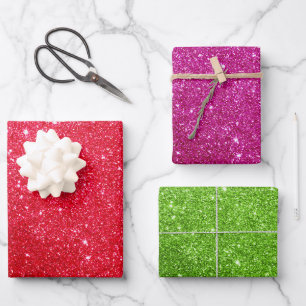 Gift Wrapping Paper: Red, Pink & Green Glitter Paper Sheet