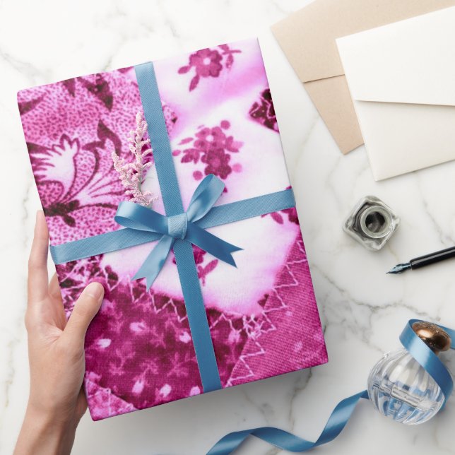 Gift Wrapping Paper Roll Pink White Floral Quilt (Gifting)