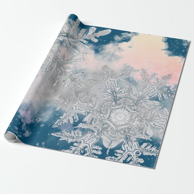 GIFT WRAPPING WILSON BENTLEY SNOWFLAKES IN CLOUDS PAPER (Unrolled)
