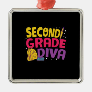 Gifts 2nd Teacher Second Grade Diva Metal Ornament