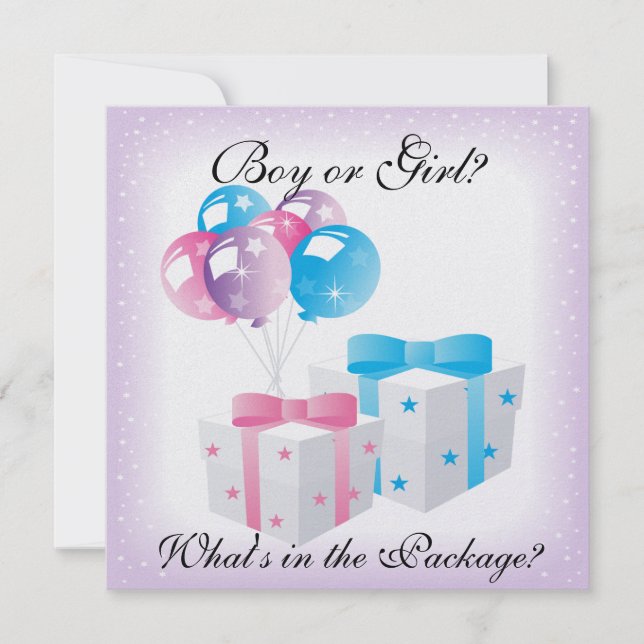Gifts and Balloons Baby Gender Reveal Party Invit Invitation (Front)