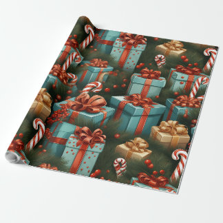 Gifts and candy cane wrapping paper