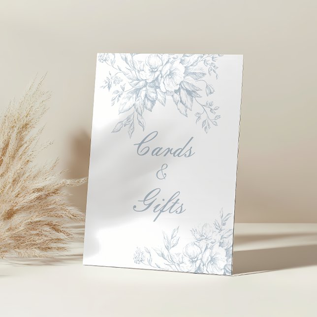 Gifts and Cards Floral Blue Toile Wedding  Pedestal Sign (Creator Uploaded)