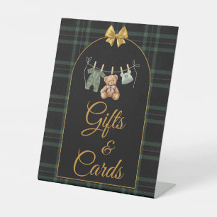 Gifts and Cards Table Sign Green Plaid Teddy Bear