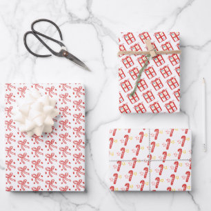 Gifts Bows Candycanes Doodle CHRISTMAS Holiday Red Wrapping Paper Sheet