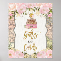 Gifts Cards Travel Map Bridal Shower Vintage Peony