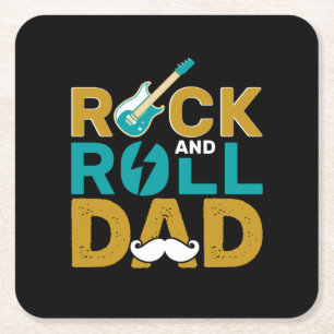 Gifts Dad Rock And Roll Dad Square Paper Coaster