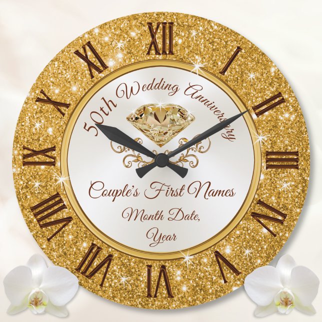 Gifts for 50th Wedding Anniversary for Friends Large Clock (50th Wedding Anniversary Gift Ideas for Parents, Grandparent. 50th anniversary gifts for friends.)