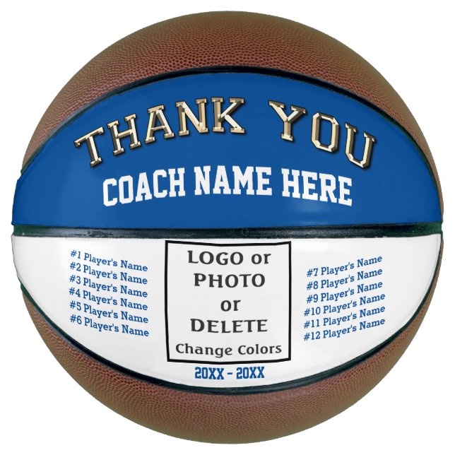 Gifts for Coaches Basketball. Logo, Photo, Names Basketball (Front)