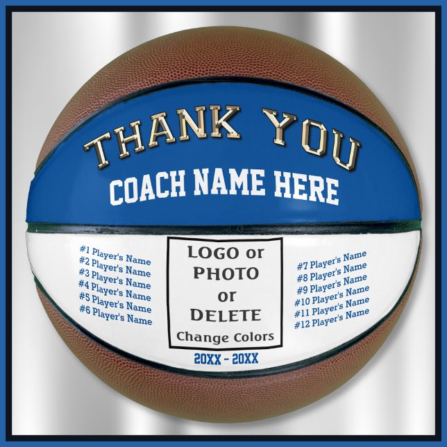 Gifts for Coaches Basketball. Logo, Photo, Names Basketball (Coach appreciation gift ideas. Personalized basketball for coach with all player's name, photo.)