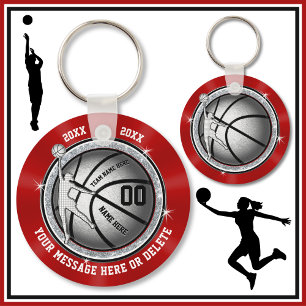 Gifts for Girl Basketball Players, Red and White Key Ring