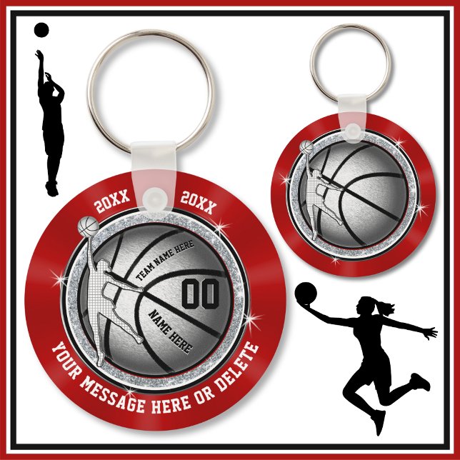 Gifts for Girl Basketball Players, Red and White Key Ring (Basketball Bag Tags. Basketball  goodie bag ideas. Red, Basketball Theme Party Favors for Girls. )