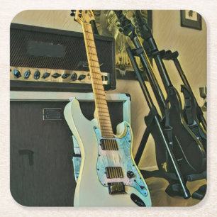 Gifts for guitar lovers square paper coaster