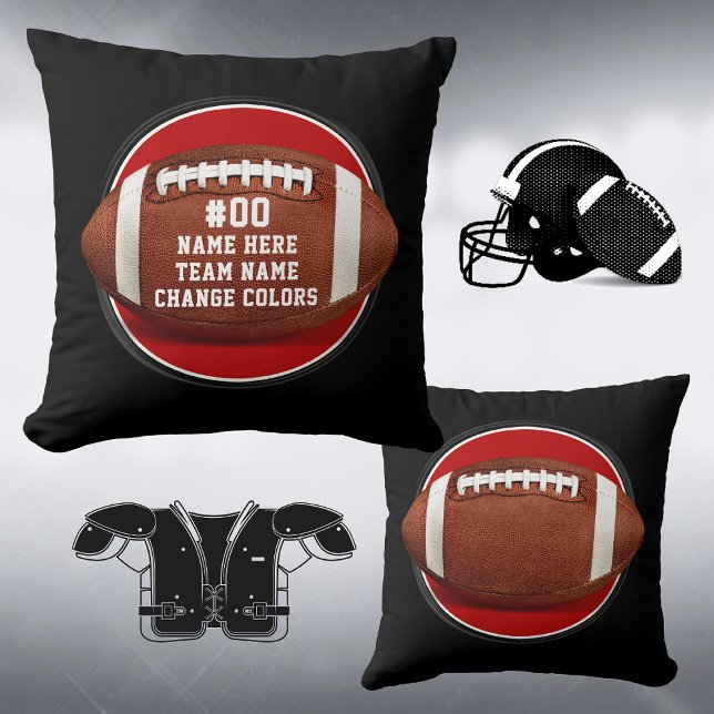 Gifts for Senior Football Players, Football Pillow (Gifts for Senior Football Players, Personalized Football Pillows. Red, Black, Football Bedroom Decor)