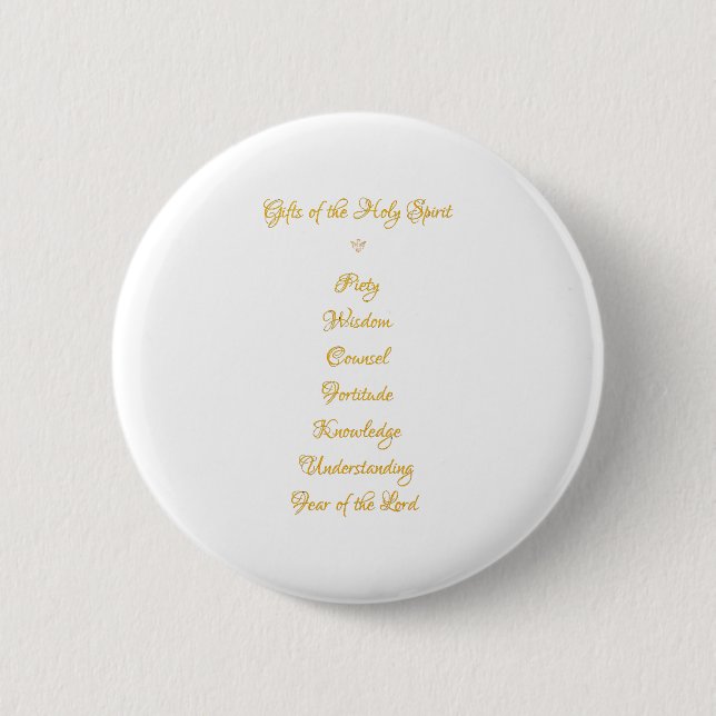 Gifts of The Holy Spirit in 3D Look Golden Script 6 Cm Round Badge (Front)