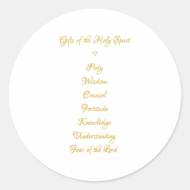 Gifts of The Holy Spirit in 3D Look Golden Script Classic Round Sticker (Front)