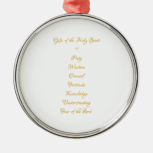Gifts of The Holy Spirit in 3D Look Golden Script Metal Ornament