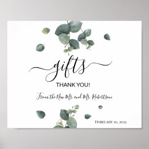 Gifts Shower Wedding Greenery Eucalyptus Sign