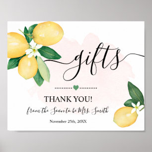 Gifts Sign Bridal Shower Wedding Pink Lemons Sign