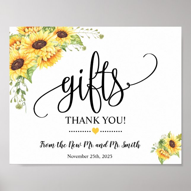 Gifts sign shower wedding reception sunflowers (Front)