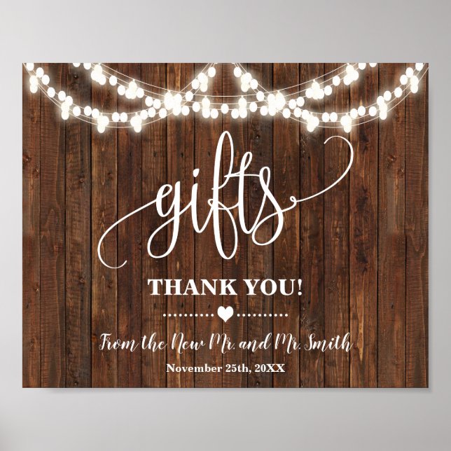 Gifts Sign Western Shower Wedding Reception (Front)