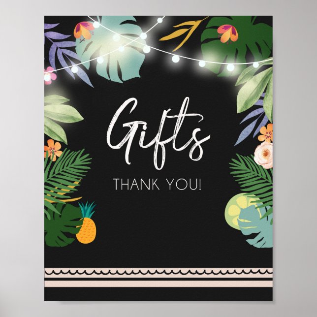 Gifts Table Luau Tropical Birthday Shower Sign (Front)