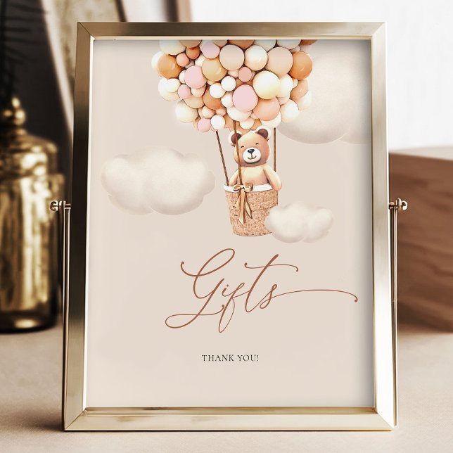 Gifts Table Sign Brown Bear Pink Balloon Girl Baby (Creator Uploaded)