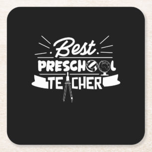 Gifts Teacher   Best Preschool Teacher Square Paper Coaster