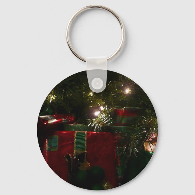 Gifts Under the Tree Christmas Holiday Key Ring (Front)