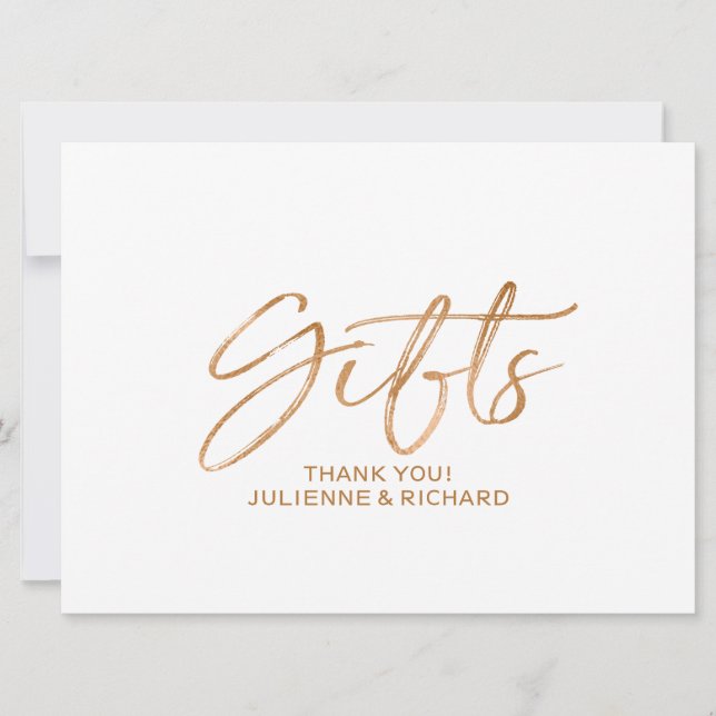 "Gifts" Wedding Sign | Stylish Copper Lettered (Front)