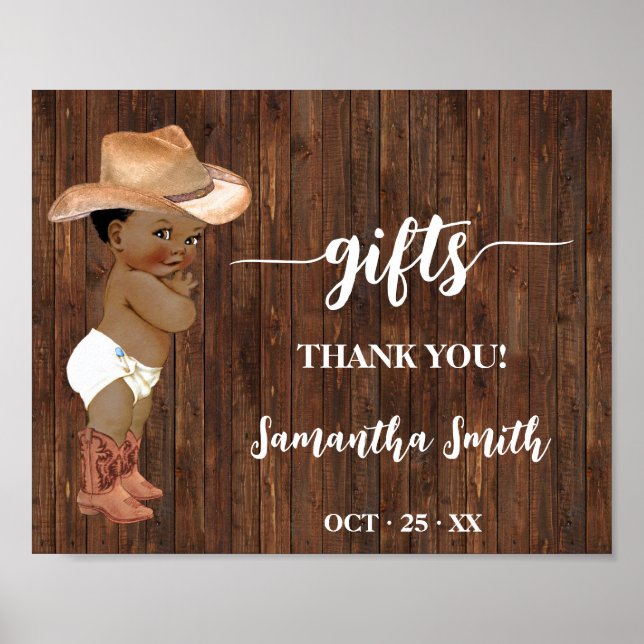 Gifts Western Little AA Cowboy Baby Shower Sign (Front)