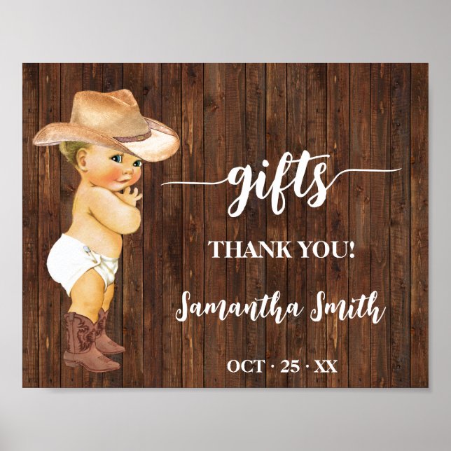 Gifts Western Little Cowboy Baby Shower Sign (Front)