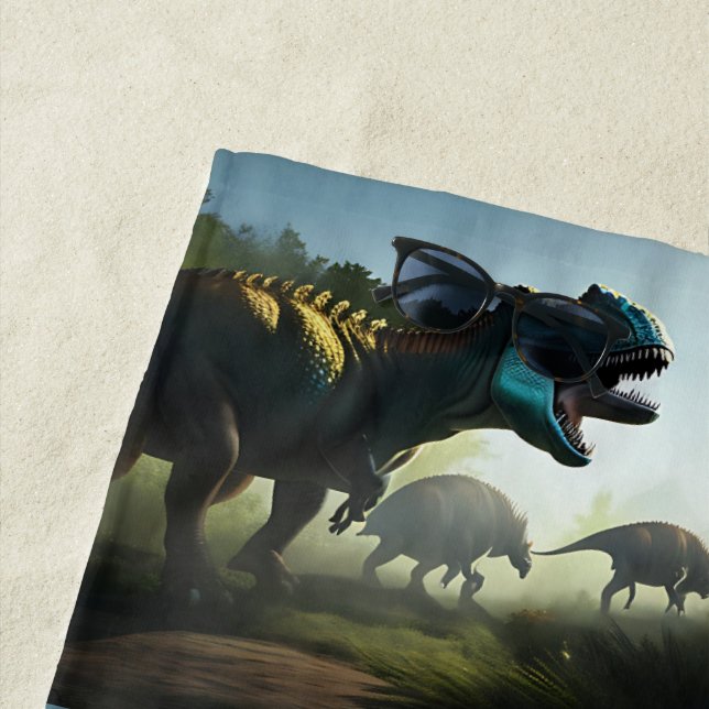 Giganotosaurus Dinosaurs Prowling,  Beach Towel (In Situ)