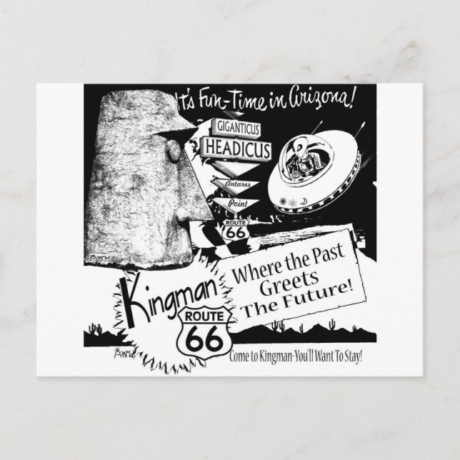Giganticus Headicus Route 66 Alien UFO Postcard (Front)