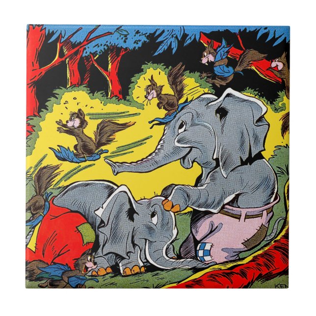 Giggle 11 Animal Elephant Vintage Comics Ceramic Tile (Front)