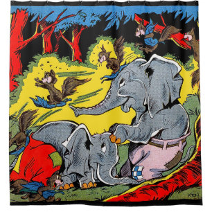 Giggle Animal Elephant Vintage Comics Shower Curtain