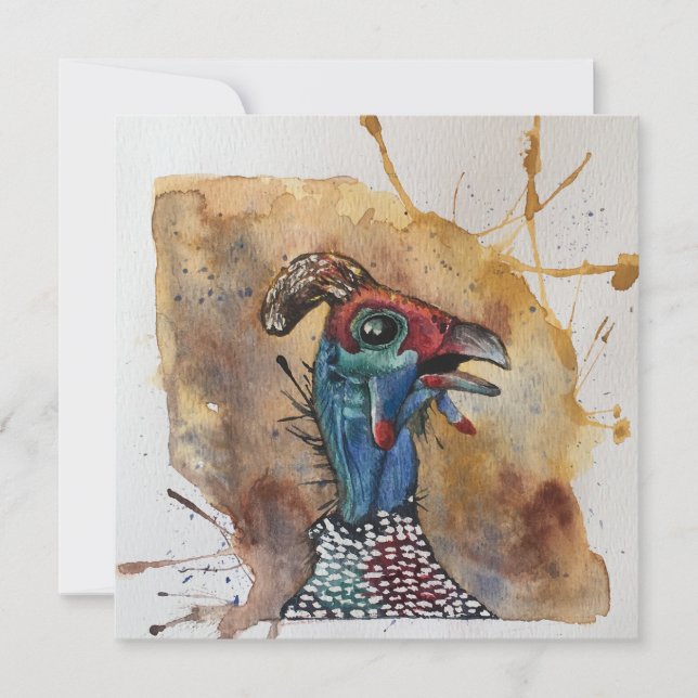 Giggling Guinea Fowl postcard style notecard (Front)