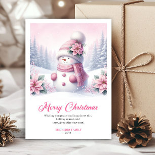 Giggly pink snowman kids greeting card digital 