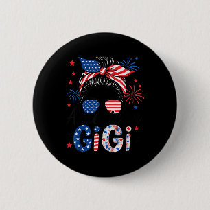 Gigi 4th Of July American Flag Patriotic Messy Bun 6 Cm Round Badge